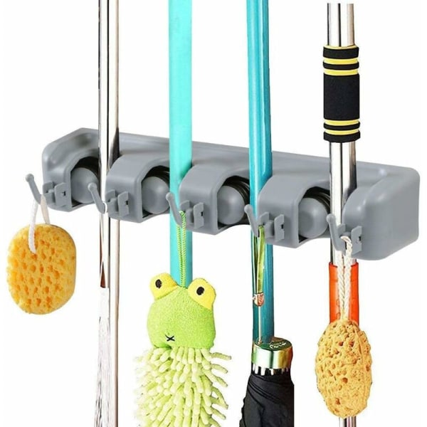 Light gray 4 hooks 5 hooks black card ball multi-functional plastic mop holder card seat hook kitchen storage rack, for