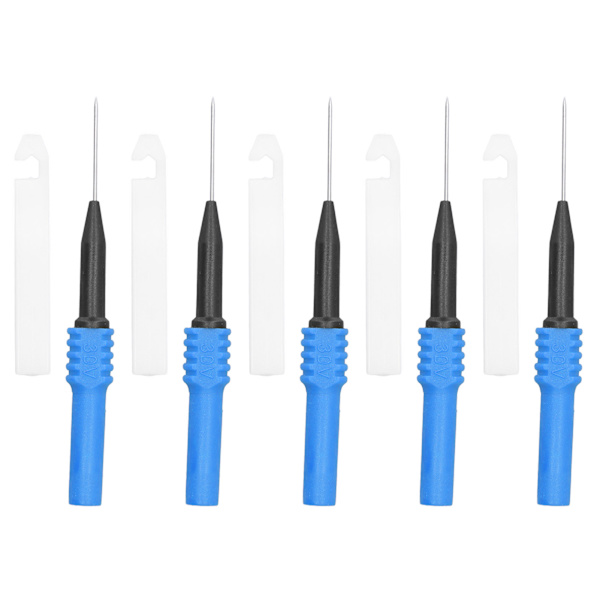 5 stk. testprobe piercingnål 0,7 mm med kappe testsæt til multimeter blå