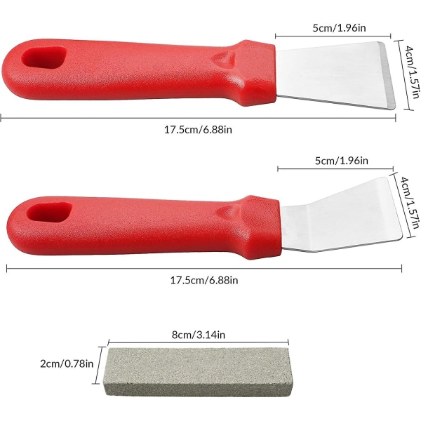 2 stk. Rengøringsskraber Køkkenskraber i rustfrit stål til rengøring af pletter og frysning på komfurer, køleskabe, ovne og glasplader (1 lige +