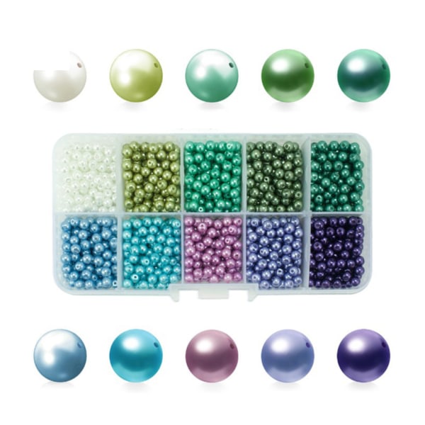 Glaspärlor, runda pärlor, färgade pärlor, används för att göra DIY smycken, olika tillbehör, förpackad kombination (6 mm grön serie),