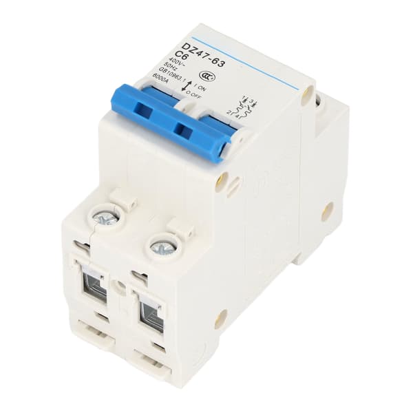 Mini effektbryter 2P MCB DIN-skinnemontering 6000A bruddkapasitet 400V 6A for hjemmekontor