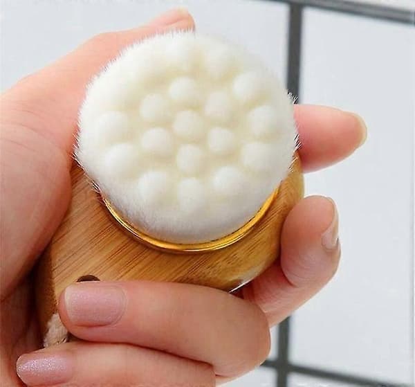 Facial Cleansing Brush with Bamboo Handle and Extra Soft Fibers - White.
