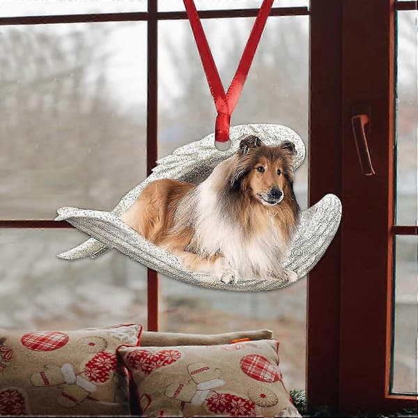 2D Rough Collie Sovende Englevinger til Hundeelsker Bondegård Bil Bakspejl Gave