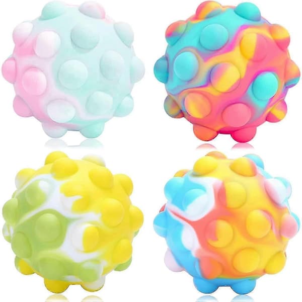 Fingertøj Stressbold til børn, drenge, piger, voksne, Pop Bubble Sensoriske Klemmebolde, 4 stk. Silikone Farverig Stressaflastende Håndlegetøj, 3D Bold Push Bubble