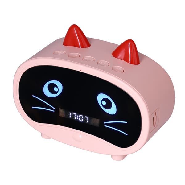 Mini Tecknad Katt Öra Högtalare Multifunktionell Smart Dubbel Väckarklocka Rosa för Sovrum Kontor