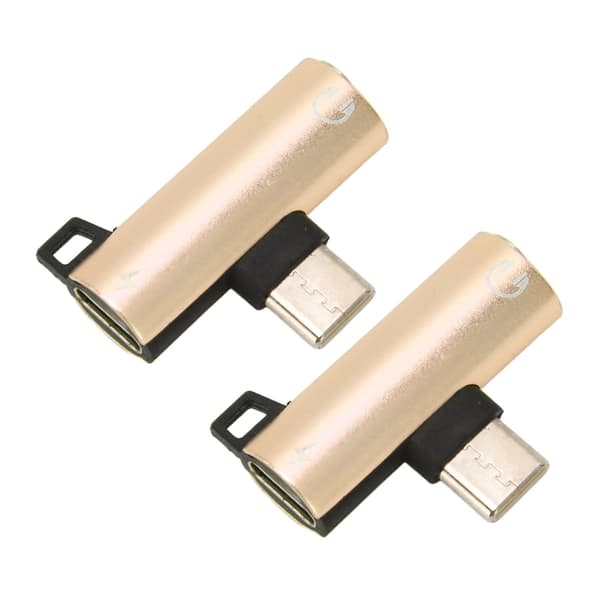 2 st USB C till 3,5 mm ljudadapter 2 i 1 Typ C laddningsmusik ABS Guld