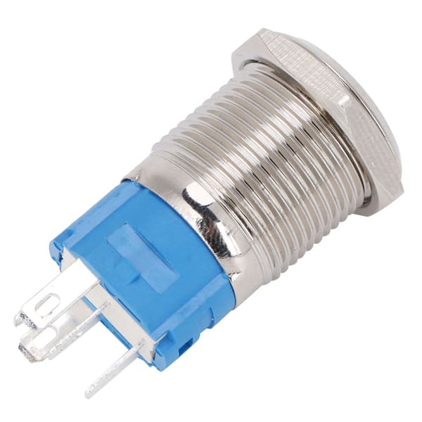 2 stk. 16 mm Reset Momentary Trykknappbryter Flat Rund 5 Pin LED Digit 1 Blå 3-6VDC