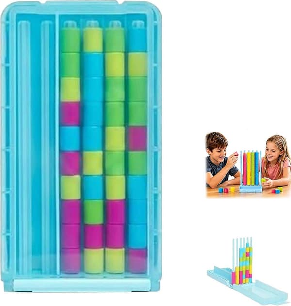 Mini Color Stack Challenge, kannettava aivojumppapeli 40 renkaalla ja telineellä, värien yhdistämispeli korteilla