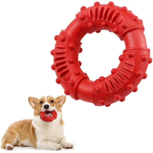 Hundetyggelegetøjsring, naturgummityggelegetøjsbold, hundetyggelegetøj, afhjælp kæledyrs kedsomhed Interaktivt træningslegetøj (rød)