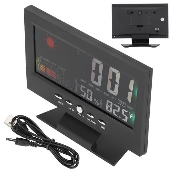 Multifunktionell Digital Termometer Hygrometer Bordsklocka Kalender Temperatur Luftfuktighetsmätare