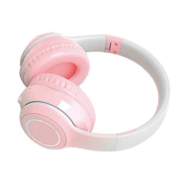 Bluetooth-hovedtelefoner med kraftig bas, støjreducerende, foldbare, gradient pink trådløse headset med lys til telefon og bærbar computer