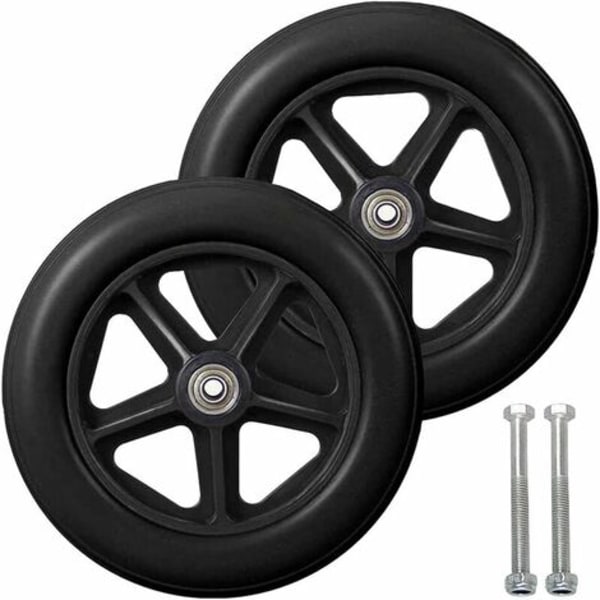 8 tommer fronthjul, 2 stk udskiftningshjul til kørestol, skridsikkert massivt dæk, 190 mm grå i sort, hjul til kørestol