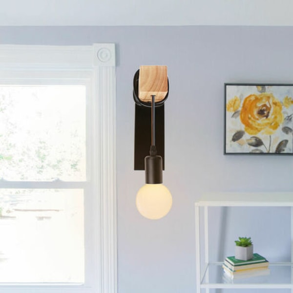 Moderne væglampe lysarmatur i jern og træ E27 til stue bar sort - sort