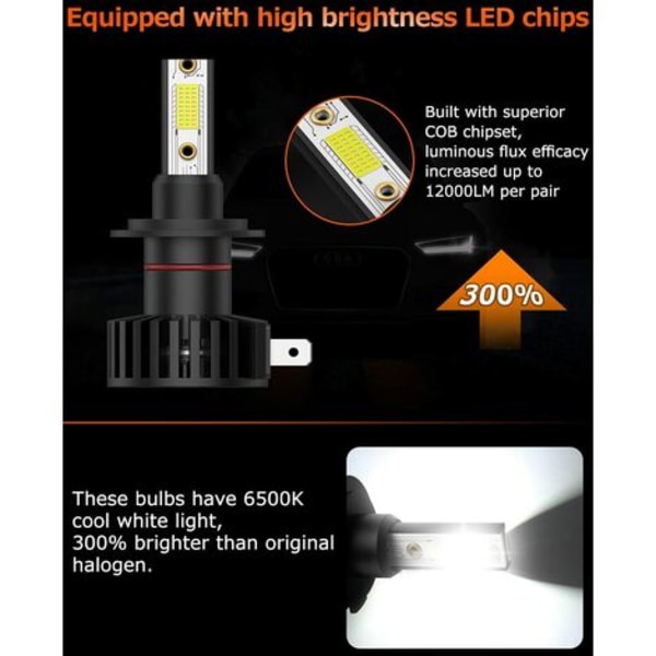 H7 LED-lampa, 38W 3800LM vit bil- och motorcykelstrålkastare IP65 Vattentät Extremt ljus, automatisk ersättningslampa för H