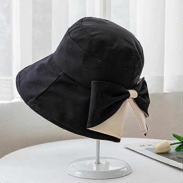 Dame sløjfe solhat med bred skygge, let justerbar sommer strandhat Black