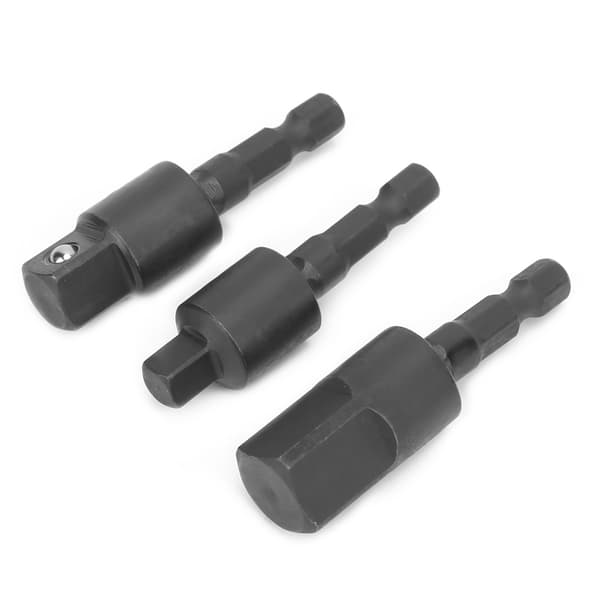 3 stk. Power Drill Socket Sæt Metal Hex Skaft Impact Driver Adapter 360 Grader Rotérbar Sort