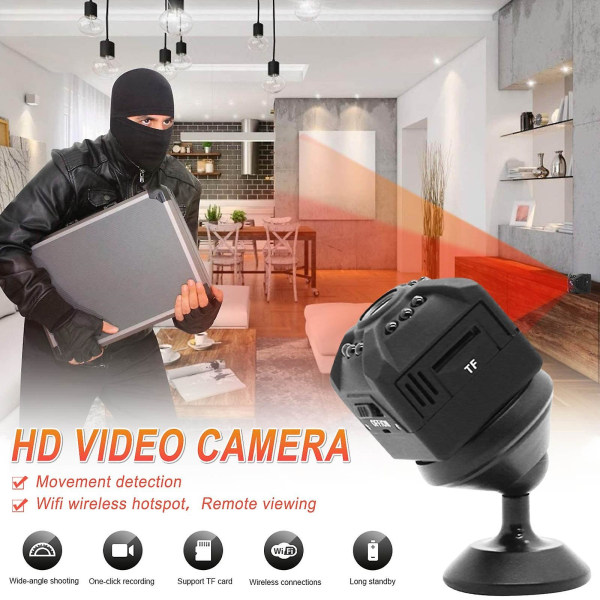 Mini 1080p trådløst wifi-kamera med livevideo Hemsikkerhedsovervågningskamera med bevægelsesdetektering Night Vision appkontrol for indendørs udendørs bil C