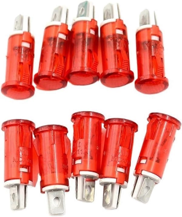 10 stk. 220V 110V 12V/24VDC panelmontering neonindikator rød grøn gule lys 10MM MDX-11A styresignallampe (5) 2