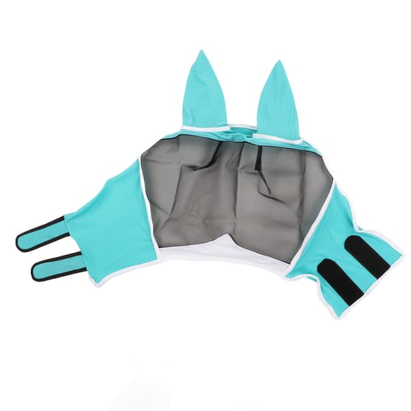 Elastisk UV-skydd Andningsbar Mesh Hästflugmask med Öron Blå Grön