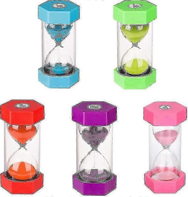 Sæt med 5 timeglas til børn, timeglasfunktion, køkkenur, køkkentimer med timeglas, 3, 5, 10 og 30 minutter -LL