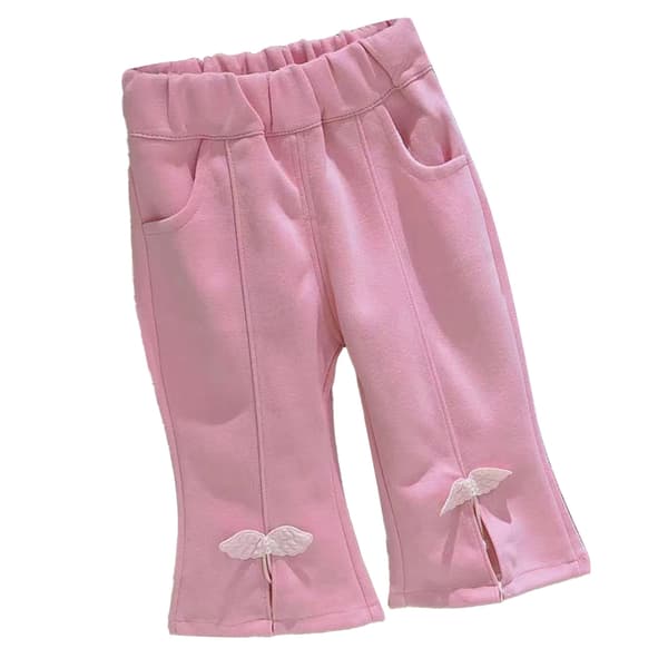 Småbarn Jenter Elastisk Midje Bell Bottom Vinge Dekor Løs Passform Bomull Bukser Rosa 130cm
