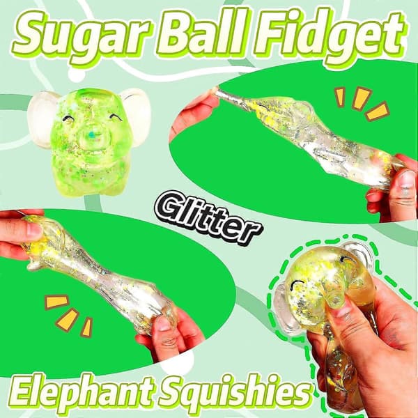 Glitter Squishy Djur 1 st Elefant Stressbollar Squishy Leksaker för Vuxna Barn, Squishy Elefant Sockerboll Sensoriska Leksaker, Kläm Squishy Boll Green