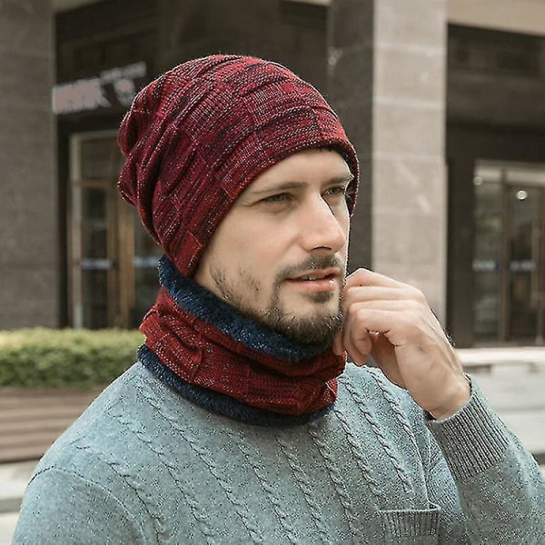 Mode vinterhue Halsstrikket tørklæde Hat Strikket Varme Beanies Balaclava Vinterhue Til Mænd og Kvinder Strikket Skullies Beanie Niuniu Wine Red