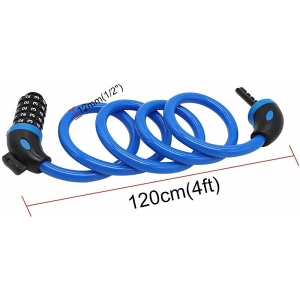 Cykellås, Cykellås Lang 120 cm x 12 mm, Kabellås til Cykelscooter Motorcykler Cykelport med 5-cifret Smart Code og St.