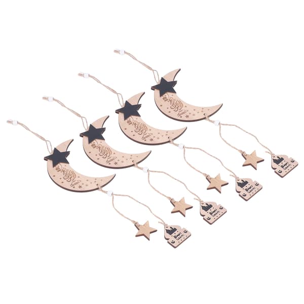 4 stk. Eid Måne Ornament Træ Måne Stjerne Holdbart Udsøgt Design Træ Måne Stjerne Vedhæng til Hjemmefest Kontor