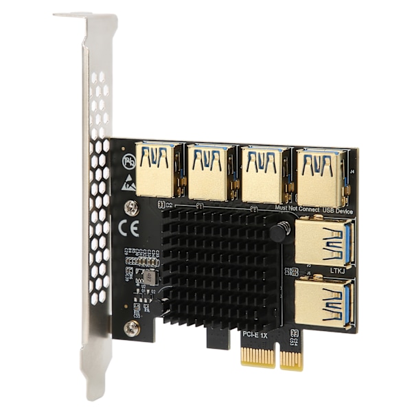 PCI E 1 - 6 Riser -kortti kullattu IC-jäähdytyselementti musta USB 3.0 DOS Linux Windowsille