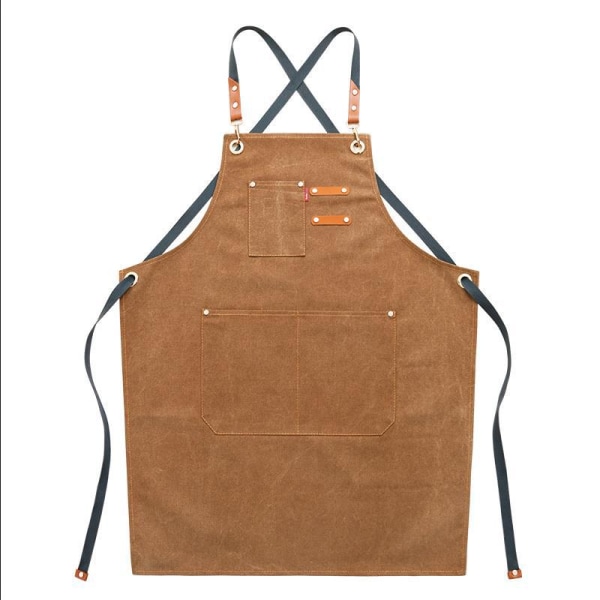 Denim lærred forklæde mælk te cafe kage butik manicure restaurant mænd og kvinder arbejdstøj (brunt, 75 cm),