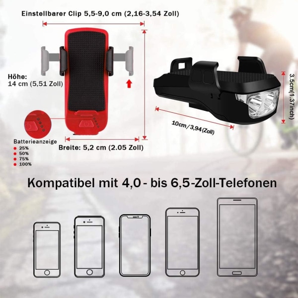 i 1 cykellampa, USB uppladdningsbar cykel LED-strålkastare, TRE ljuslägen kan användas som cykellampa, mobiltelefonhållare, cykelhögtalare, mobi