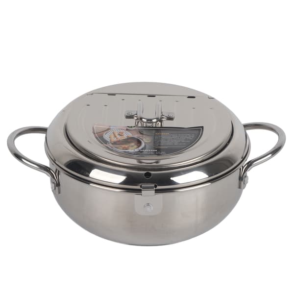 Frituregryde i rustfrit stål med termometer, non-stick frituregryde