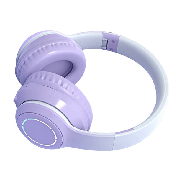 Bluetooth-hovedtelefoner med kraftig bas, støjreduktion, foldbare, trådløse headset med gradientfarve og lys til telefon og bærbar computer, lilla