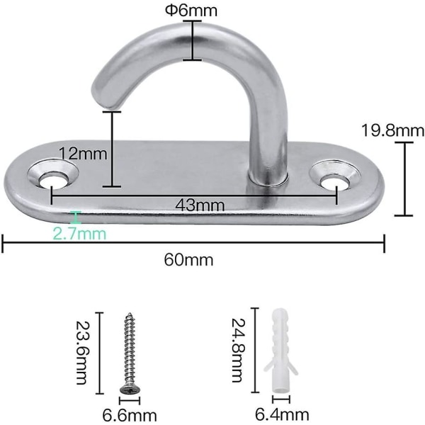 (4 kpl) Ruostumattomasta teräksestä valmistetut kattokoukut M6 soikeat avoimet koukut Silmälevy Ankkuri Seinä Ruuvikiinnityskoukku Riippumatolle Jooga Hyttysverkko Veneen takila Marine Deck