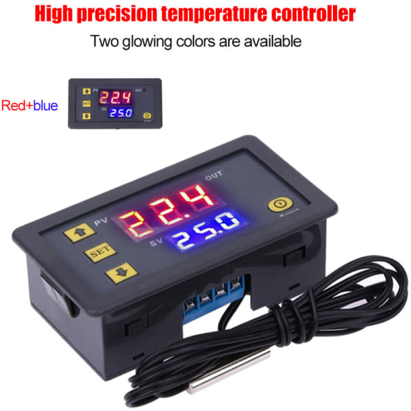 Digitalt display termostatmodul, mikrotemperaturkontrolkort, temperaturkontrolkontakt (3230 (rød og blå) 12v)