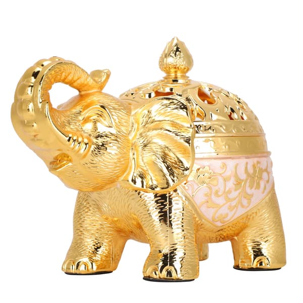 Elefantformet Røgelsesbrænder Aromaterapi Ornament til Stue Entré Soveværelse Guld Hvid Baggrund