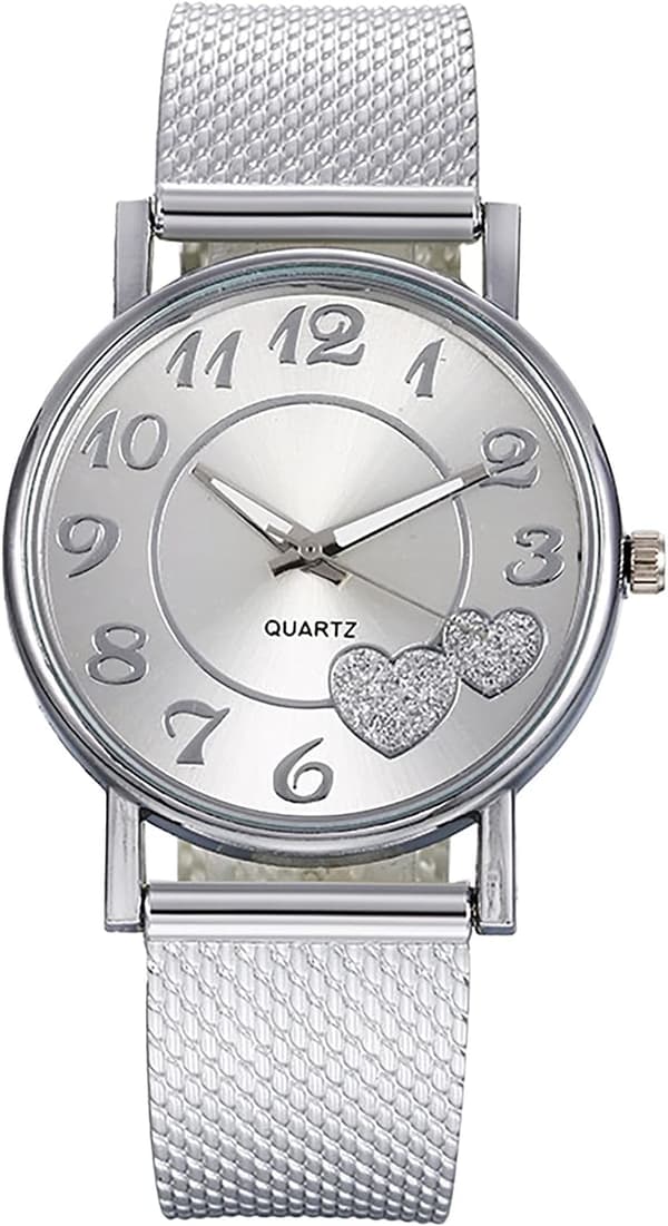 Diamantur til kvinder Guld Rosaguld Mesh Hjerte - Valentinsdag - Gaveur - Stort ur til damer - Quartzur til piger - Silver