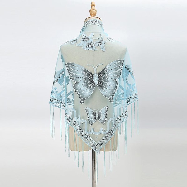Blomstertørklæde med blonder til kvinder med kvaster, blødt mesh-frynser til bryllupsaftenfestkjoler color 7