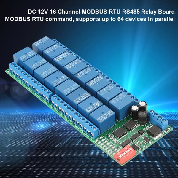 16-kanals MODBUS RTU RS485 Relæmodul Board DC 12V PLC Controller Seriel Port Switch