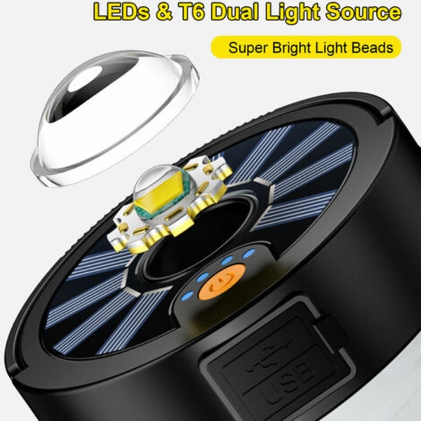Uusi LED-matkavalo USB lataussolenoidihätävalo + Type-C-kaapeli + litiumakku + värilaatikko musta malli - B