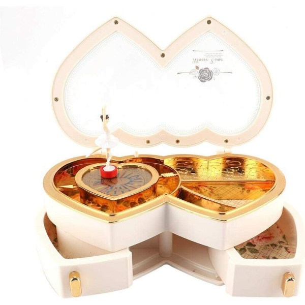 Home Large Double Heart Dancing Girl Music Box (White) for home and garden decoration