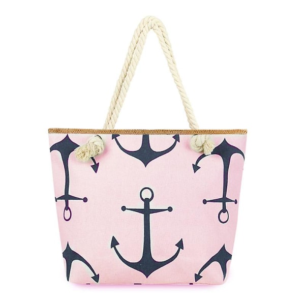 Beach Smile Canvas Tote Bag Dame Anchor Straw Stor strandtaske Sejlsport A916-125 Pink