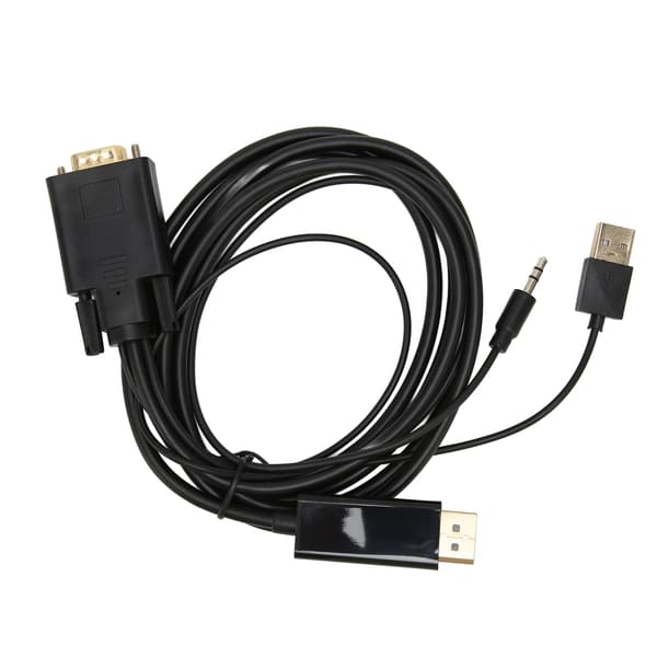 VGA til DP-kabel med strøm og lyd for stasjonær PC, bærbar PC og skjerm