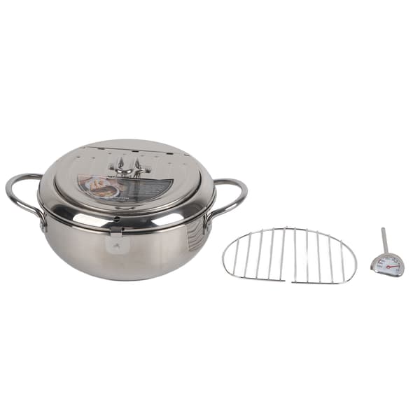 Frituregryde i rustfrit stål med termometer, non-stick frituregryde