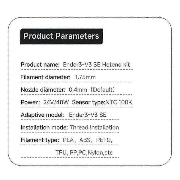 For Ender 3 V3 SE Hotend Kit for Creality Ender 3 V3 SE 3D-printer Silver