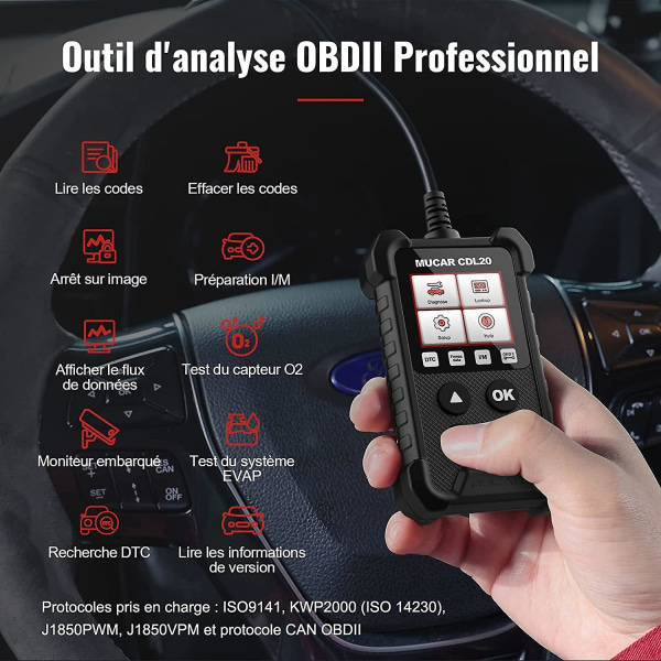 Cdl20 Obd2 skanner Obd2/eobd bilkodläsare med fullständiga Obd2-funktioner Kontrollera bildiagnosverktyg för bil Motorkodläsare/kodskanner för O2 Sens