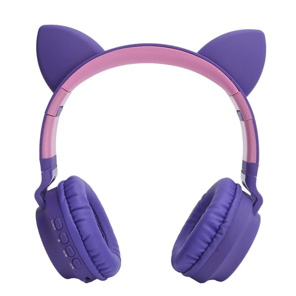 Kat Øre Hovedtelefon 3D LED Lys Trådløs Bluetooth 5.0 Foldbart Headset med Mikrofon Lilla