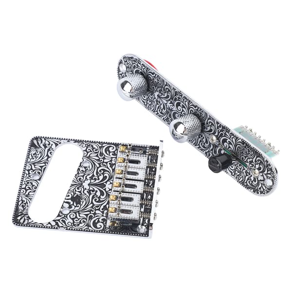 Graverad elgitarrstall volymkontrollplatta set gitarrstall kontrollplatta kit för TL Silver