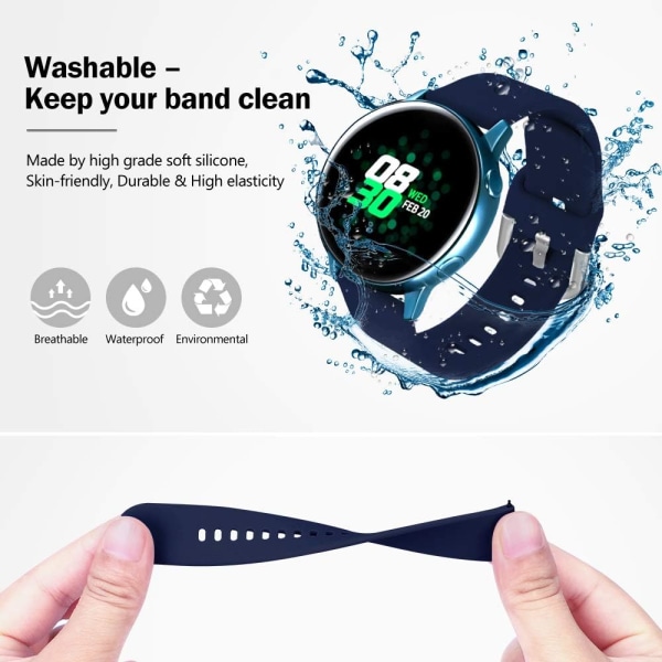 Silikone Rem til Samsung Galaxy Watch 3 41mm Rem/Active Rem 40mm/Active Rem 2/Galaxy Watch 42mm Rem, Kvinder Mænd Blød Silikone Spo